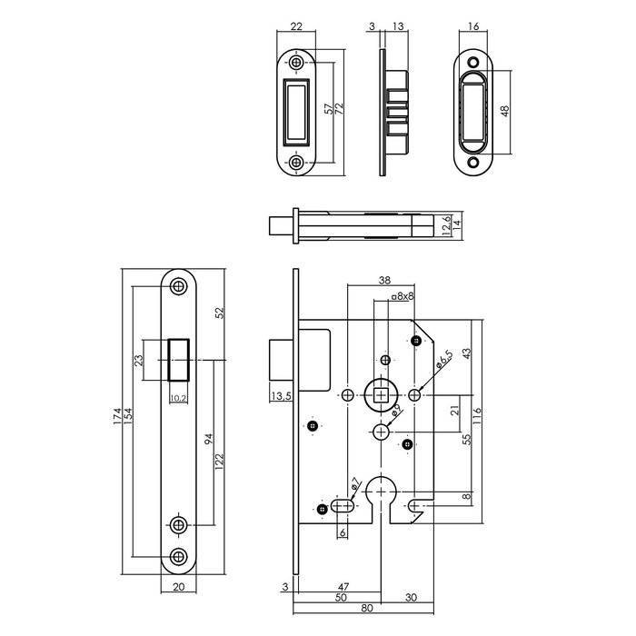 Intersteel Intersteel Woningbouw magneet cilinder dag- en nachtslot 55mm, voorplaat afgerond rvs