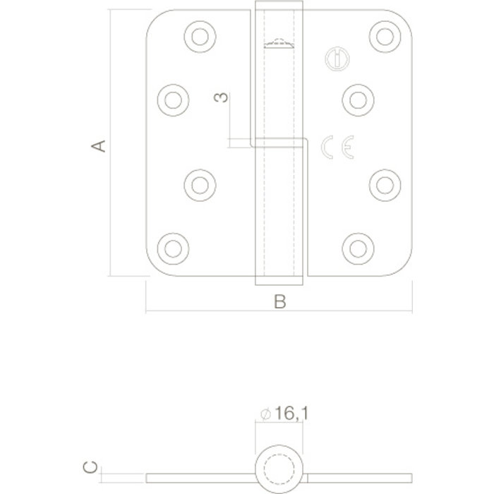 Intersteel Intersteel Ball pin hinge 89x89x3mm brushed stainless steel