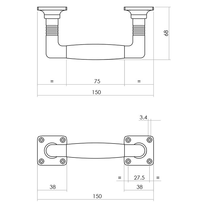 Intersteel Poignée Intersteel Ton Basic 150 mm sur rosace carrée, nickel mat/noir