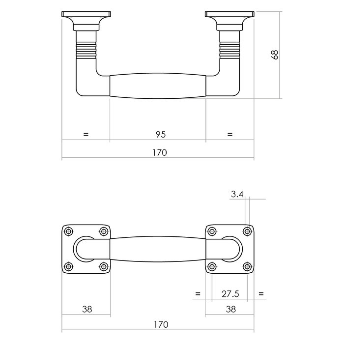 Intersteel Poignée de porte Intersteel Ton Basic 170 mm sur rosace carrée, nickel mat/noir