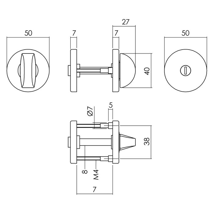 Intersteel Intersteel Rozet met toilet-/badkamersluiting ø50x7mm aluminium zwart