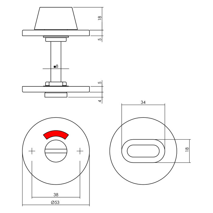 Intersteel Zwischenstahl-WC-Verschluss 8 mm runder, flacher, verdeckter Edelstahl