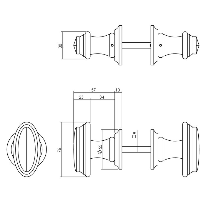Intersteel Intersteel Knopkruk rand met rozet zwart