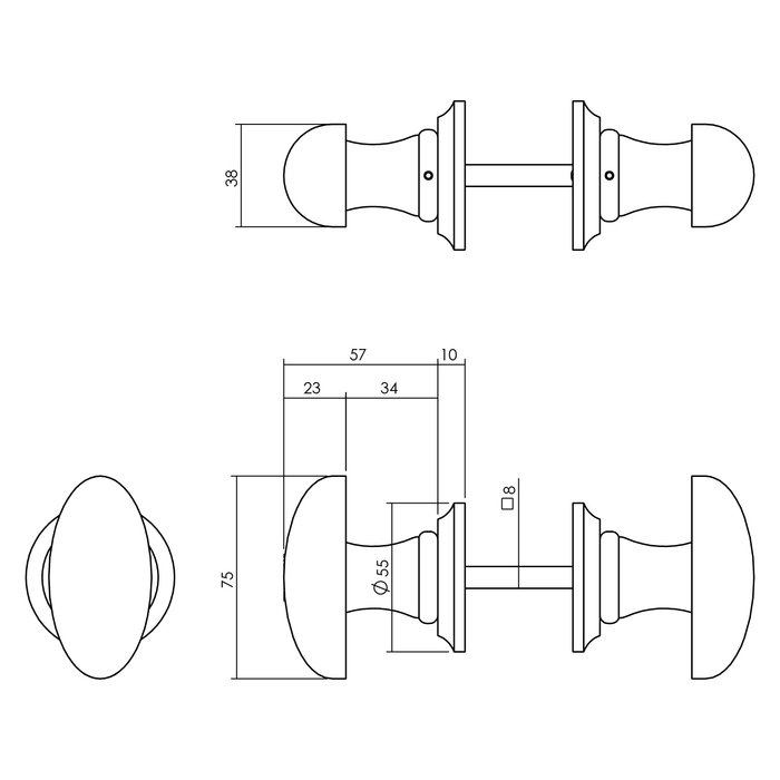 Intersteel Intersteel Knob Hocker oval mit Rosettenholz