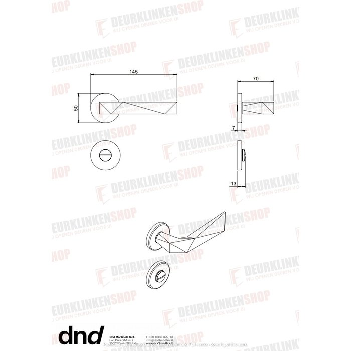 DnD LUXURY door handles in matt gold PVD on round rosettes without key plates