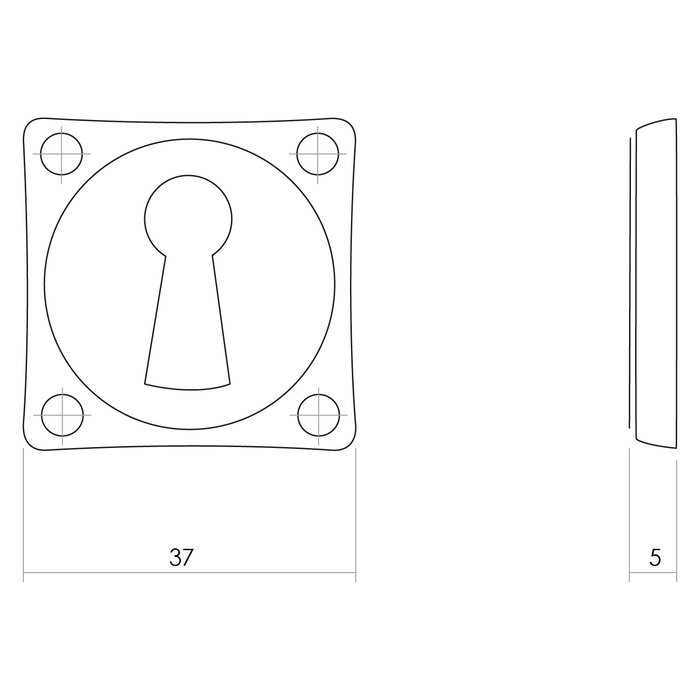 Intersteel Pair of Rosettes with keyhole screw hole square tumbled brass
