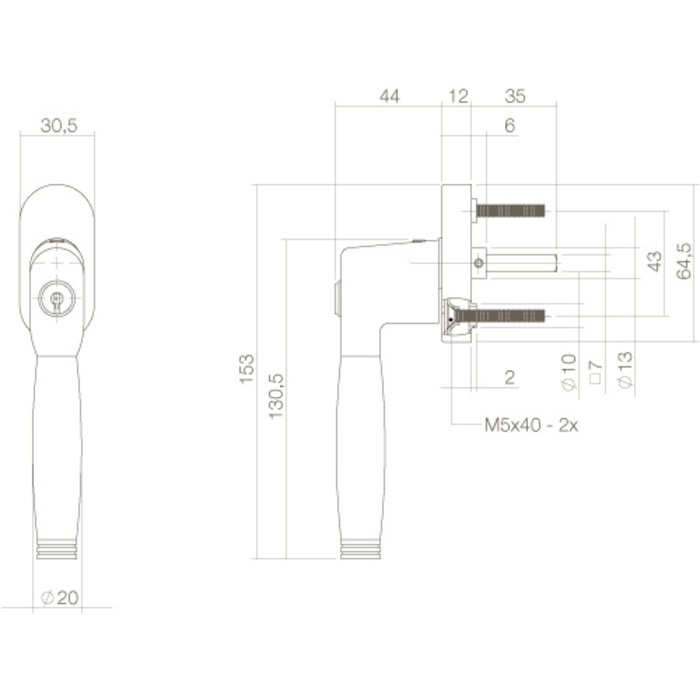 Intersteel Intersteel Window handle Ton 222 lockable on oval rosette chrome / ebony wood