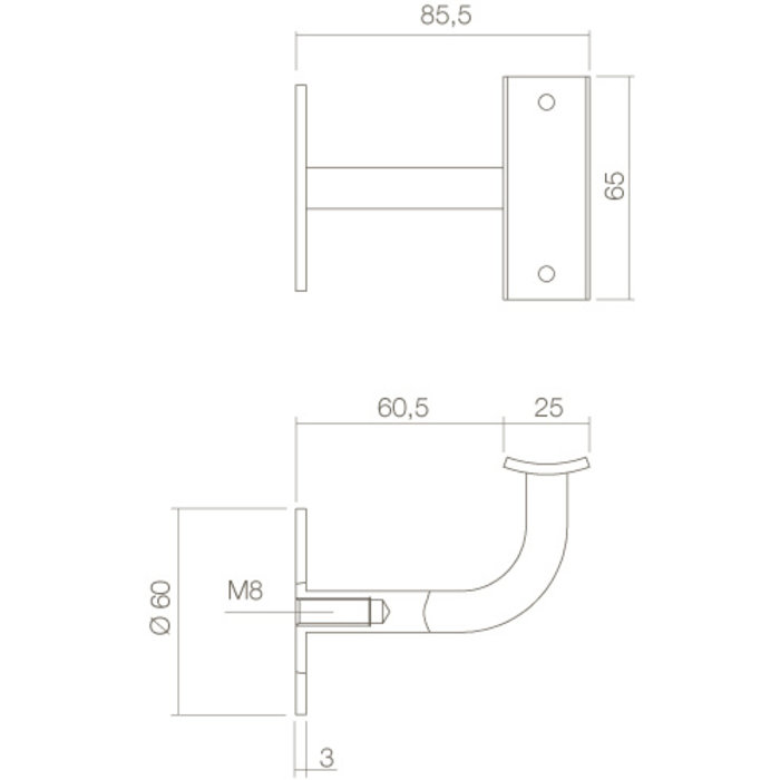 Intersteel Intersteel Handlaufhalter gebogen quadratisch hohl gebürstet Edelstahl