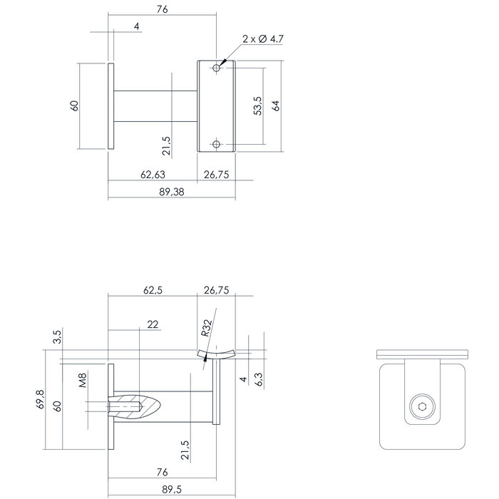 Intersteel Intersteel Leuninghouder zwaar vierkant hol rvs geborsteld