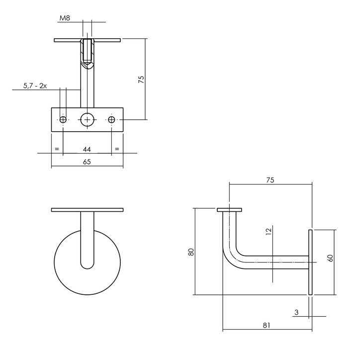Intersteel Intersteel Handlaufhalter gebogener flacher Sattel aus gebürstetem Edelstahl