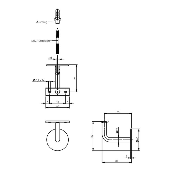 Intersteel Support de main courante Intersteel selle creuse incurvée en acier inoxydable brossé