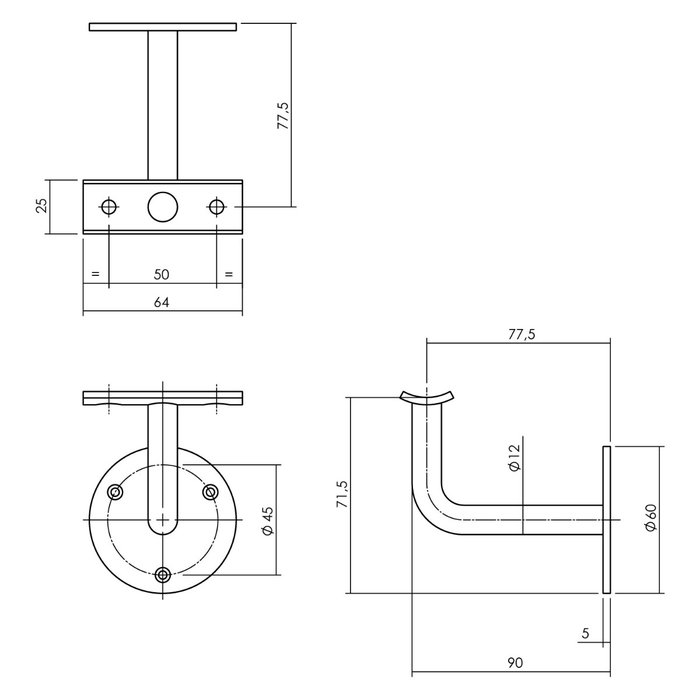 Intersteel Intersteel Leuninghouder opschroevend rvs geborsteld hol zadel