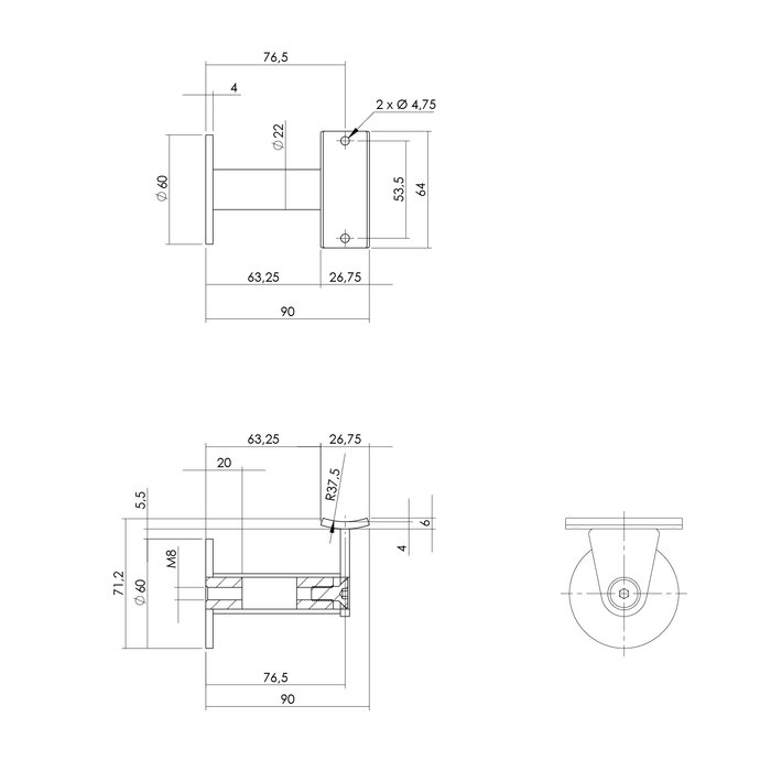 Intersteel Intersteel Handlaufhalter schwer konischer Hohlsattel aus gebürstetem Edelstahl