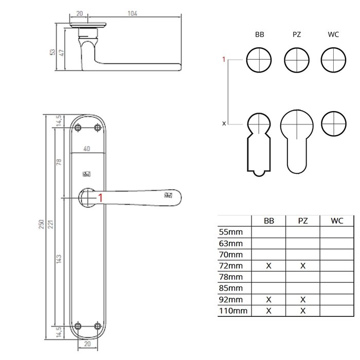 Dauby Paar deurklinken PHL"L+L" / P40 verouderd ijzer - zwart op plaat