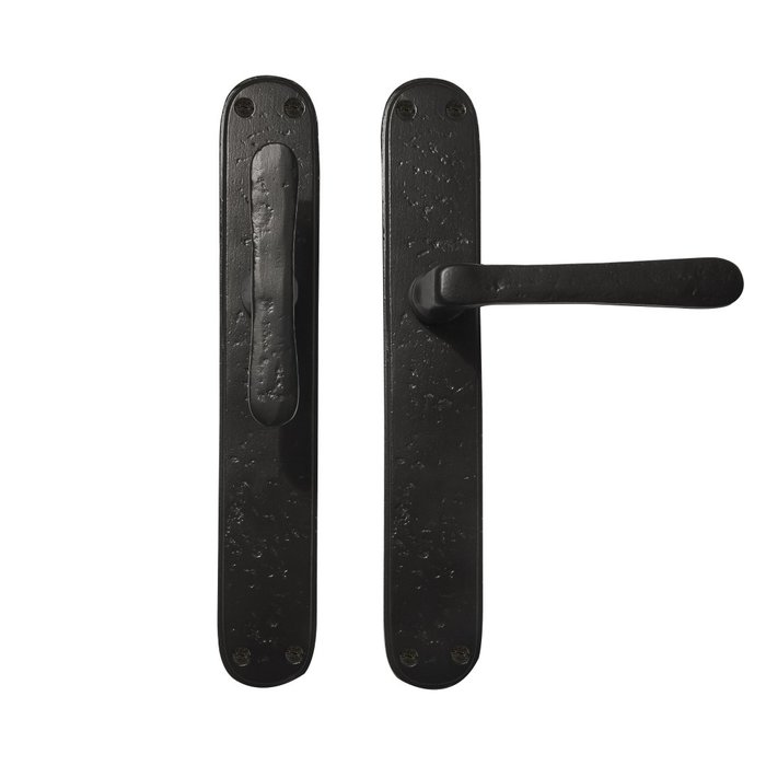 Dauby Pair of door handles PHL "T + L" / P40 aged iron - black on blank plate