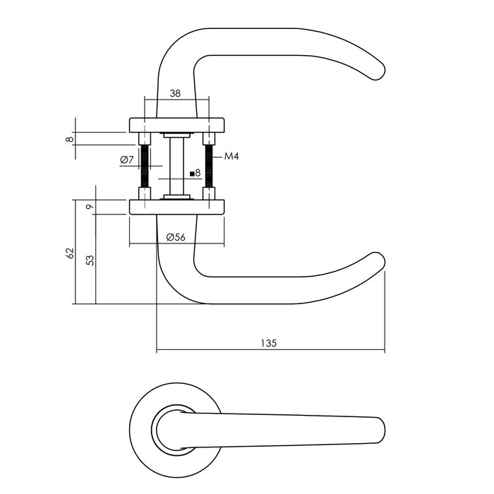 Intersteel Poignée de porte Intersteel Sabel sur rosace ronde Ø55x8 mm aluminium noir