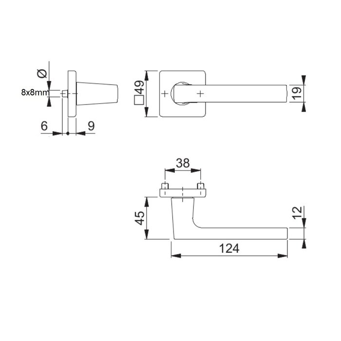 Hoppe Poignées de porte Hoppe DALLAS avec rosace carrée 9mm - laiton satiné Resista® F78