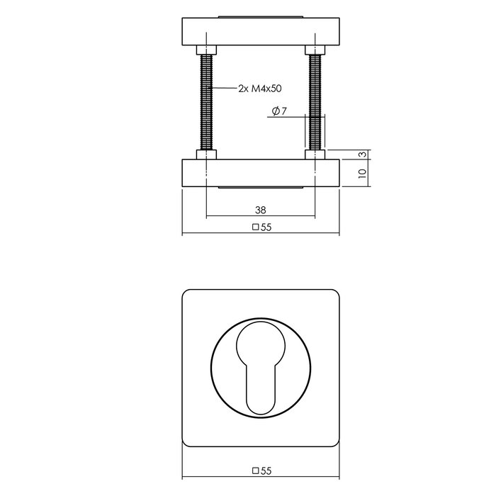 Intersteel Paar Intersteel Rozetten met cilindergat vierkant 55x55x10mm - Antracietgrijs