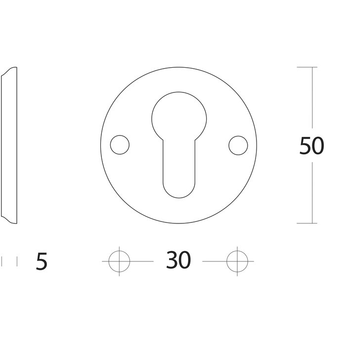 Intersteel Paar Intersteel-Rosetten mit Zylinderloch und Schraubenlöchern – getrommeltes Messing