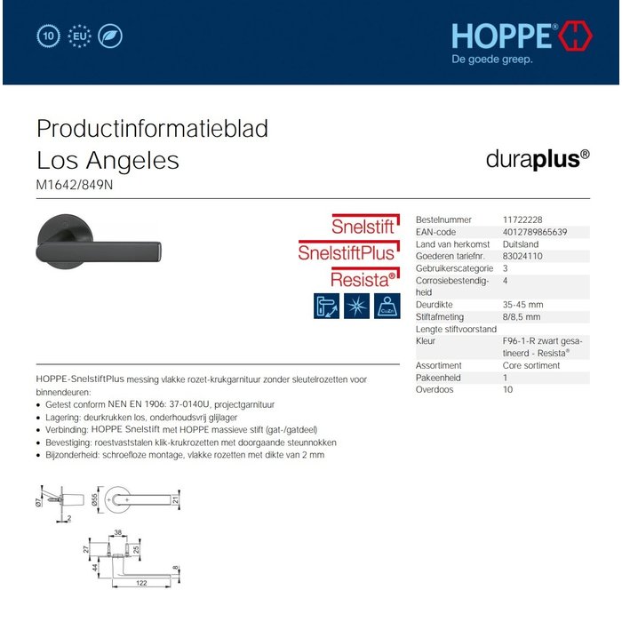 Hoppe Hoppe Türgriffe LOS ANGELES mit dünner runder Rosette 2 mm – Messing satiniert – Resista®