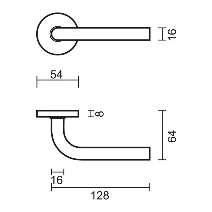 HDD Edelstahl Türgriffe L - Form 16 mm