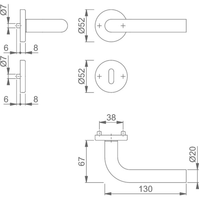 Hoppe HOPPE Bonn Ferrures de porte intérieure E150Z/42KV/42KVS - Acier inoxydable DD:37-42mm