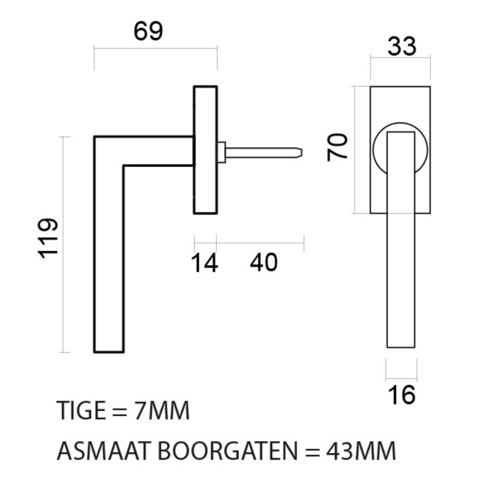 HDD Witte raamkruk Kubic shape 16mm