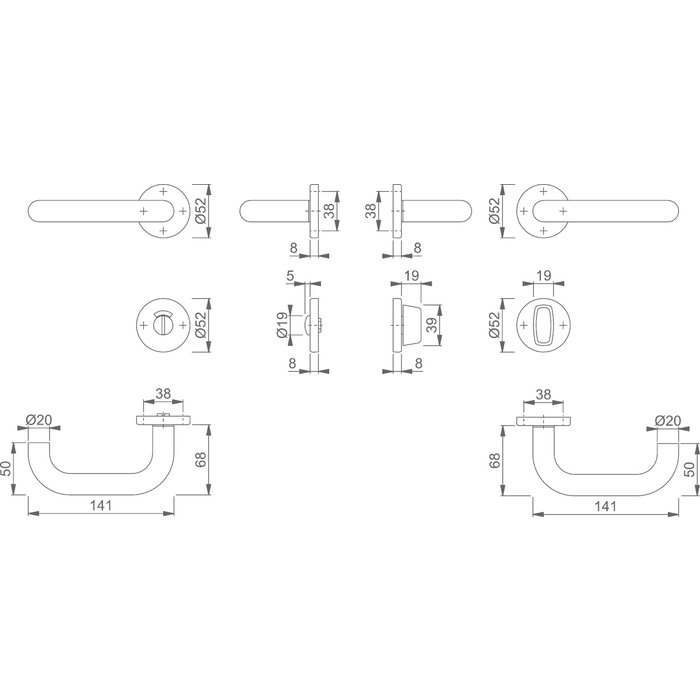 Hoppe HOPPE Paris interior door fitting E138Z / 42KV / 42KVS WC stainless steel DD: 37-42mm