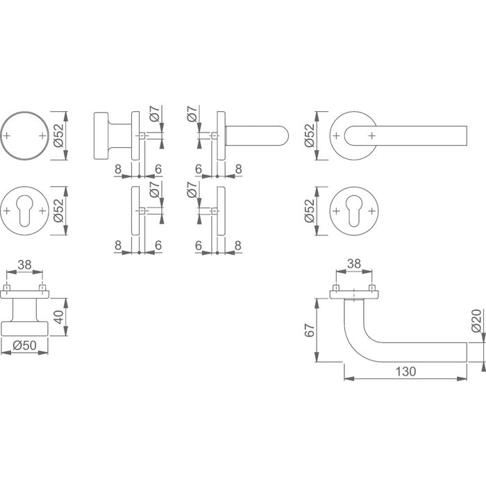HOPPE 6430599 Türknopf 54/11 Aluminium F1 Gerade