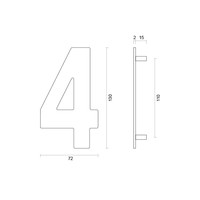 RVS huisnummer 4 met een hoogte van 130mm
