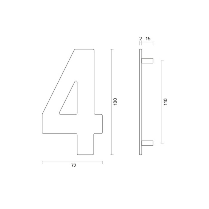 HDD Stainless steel house number 4 with a height of 130mm
