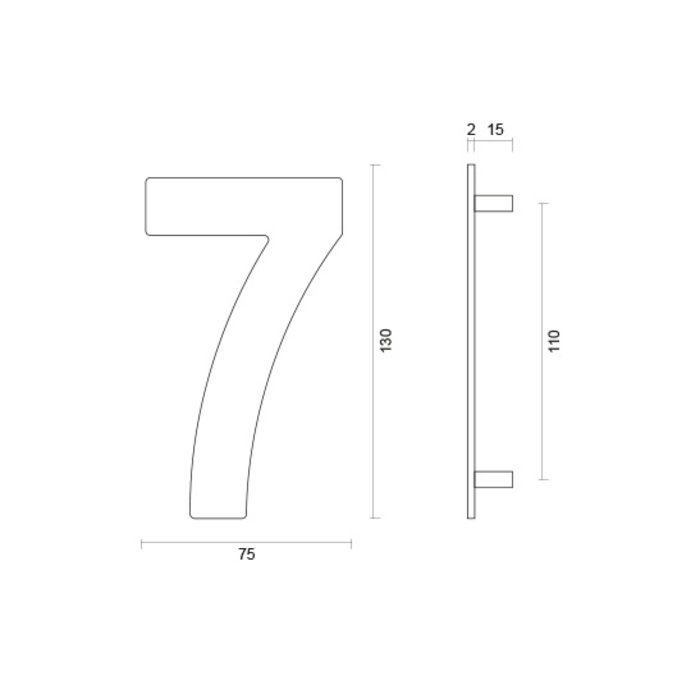 HDD Stainless steel house number 7 with a height of 130mm