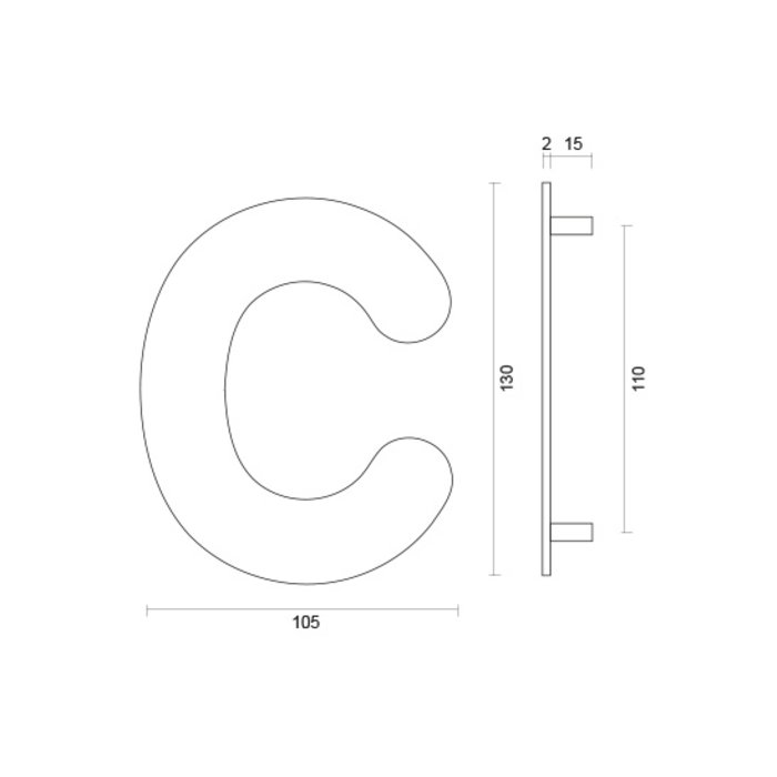 HDD Stainless steel house letter C with a height of 130mm