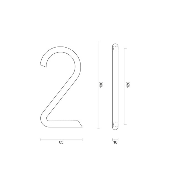 HDD Stainless steel house number 2 with a height of 130mm