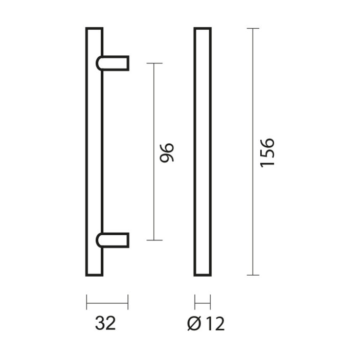 HDD Stainless steel furniture handle T 12/96/156
