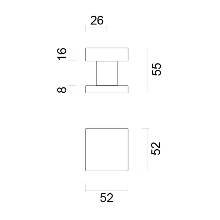 HDD Poignée de porte fixe inox Carre sur rosace carrée