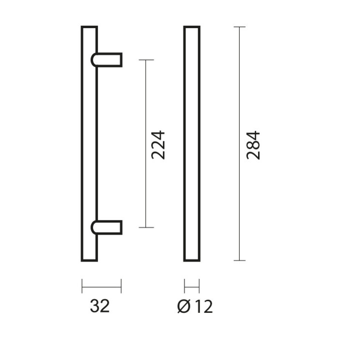 HDD Poignées de meubles en acier inoxydable T 12/224/284