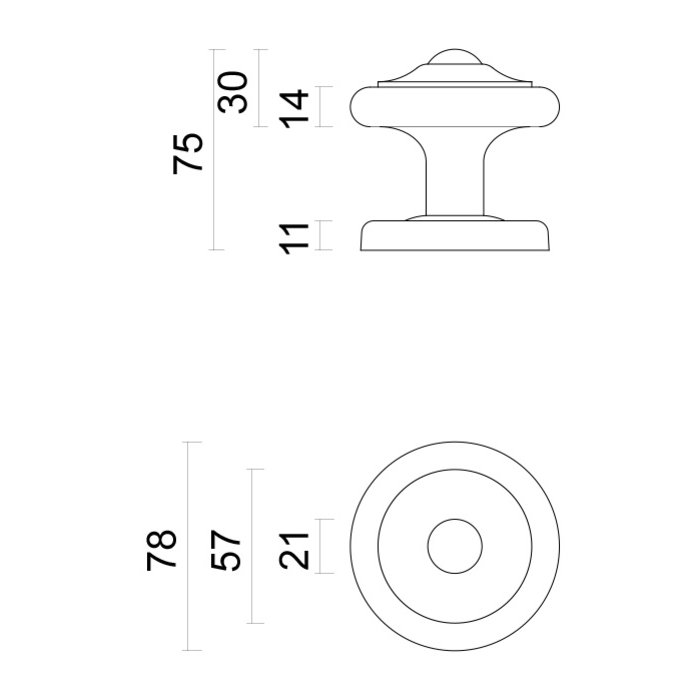 HDD Poignée de porte fixe 'Top Round rust'