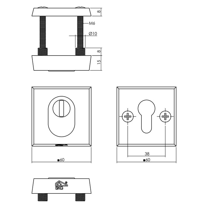 Intersteel Intersteel Veiligheidsrozet skg3 vierkant met kerntrekbeveiliging aluminium zwart