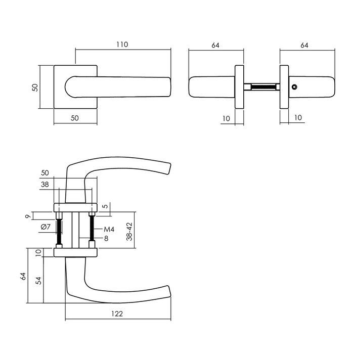 Intersteel Intersteel Türgriff Denham auf Rosette 50x50x10 mm Aluminium schwarz