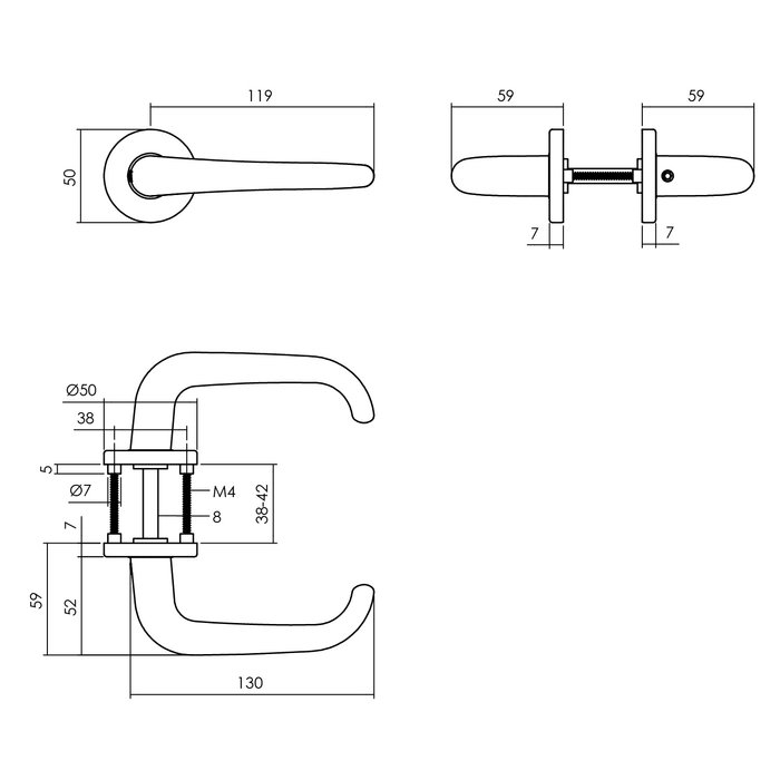 Intersteel Intersteel Cue Türgriff auf Rosette Ø50x7 mm Aluminium schwarz