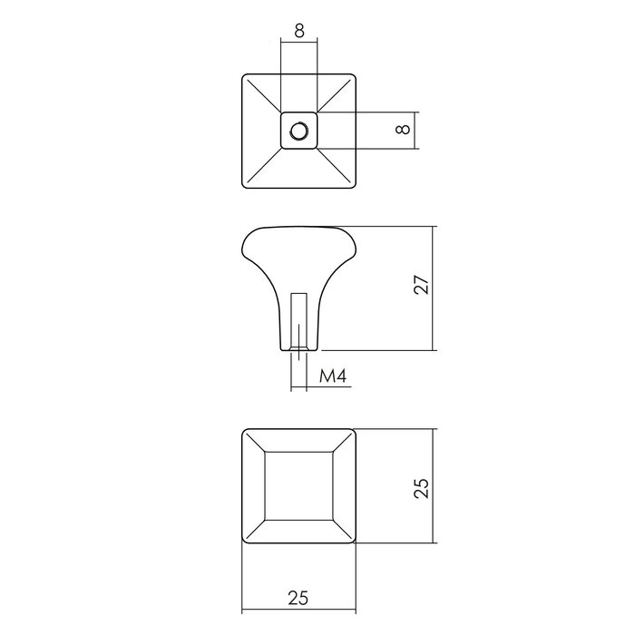 Intersteel Intersteel Furniture knob square 25 x 25 mm matt black
