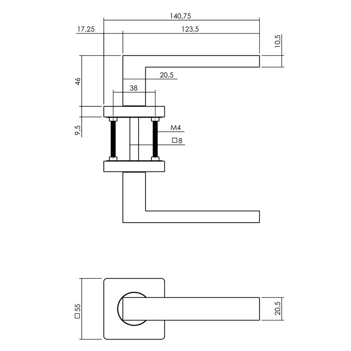 Intersteel Intersteel Door handle Hera on square rosette 55x55x10 mm white