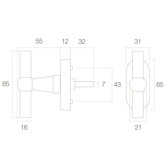 Intersteel Intersteel Window handle T-model brass tumbled