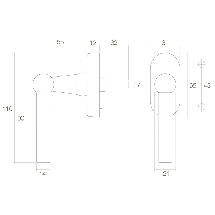 Intersteel Intersteel Window handle L-model brass tumbled