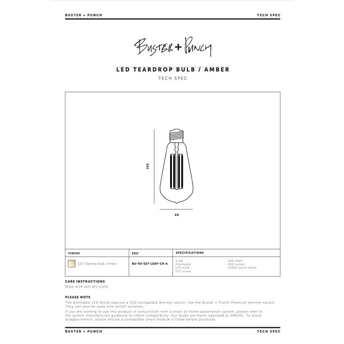 Buster+Punch Dimbare LED-lamp Teardrop