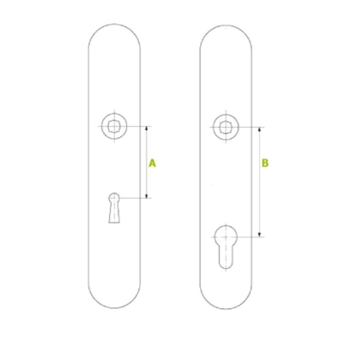 HDD Stainless steel door handles 'I shape' on oval plate