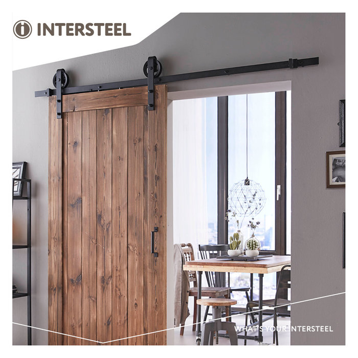 Intersteel Sliding door system 2 meters, hanging rollers with spoked wheel 345mm, steel matt black, mounting front