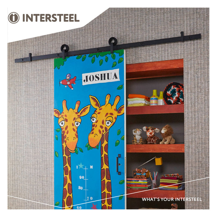 Intersteel Sliding door system 2 meters Modern top, hanging rollers with open wheel 155mm, steel matt black