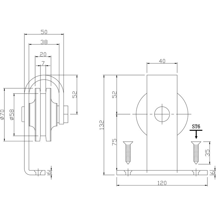 Intersteel 2er-Set Laufrollen gerade 140mm für Schiebetürsystem 450100, inkl. Befestigung, Stahl mattschwarz
